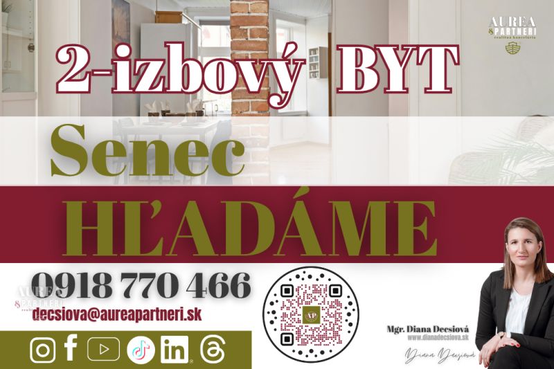 Suche nach einer Zwei-Zimmer-Wohnung in Senec, kontaktieren Sie das Immobilienbüro Aurea & Partneri.