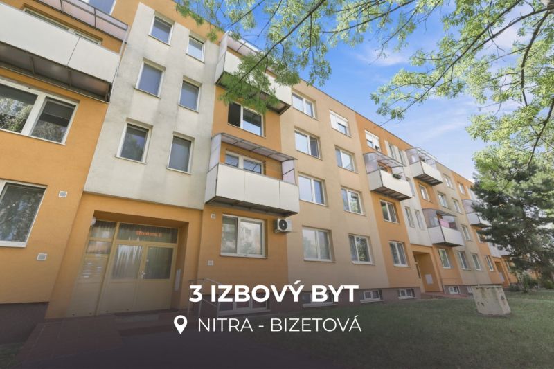 Wohngebäude in der Bizetova-Straße in Nitra, das eine 3-Zimmer-Wohnung anbietet.