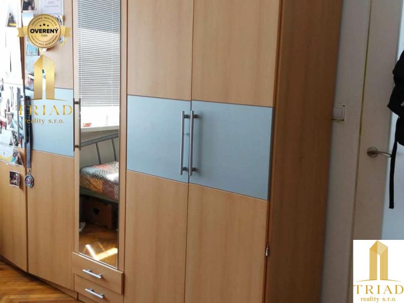 Ein Kleiderschrank mit Holzboden in einer Einzimmerwohnung.