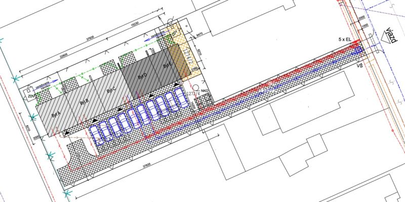 Grundriss des Entwurfs auf dem Grundstück für ein Einfamilienhaus in Nová Polhora in der Straße Nová Polhora.