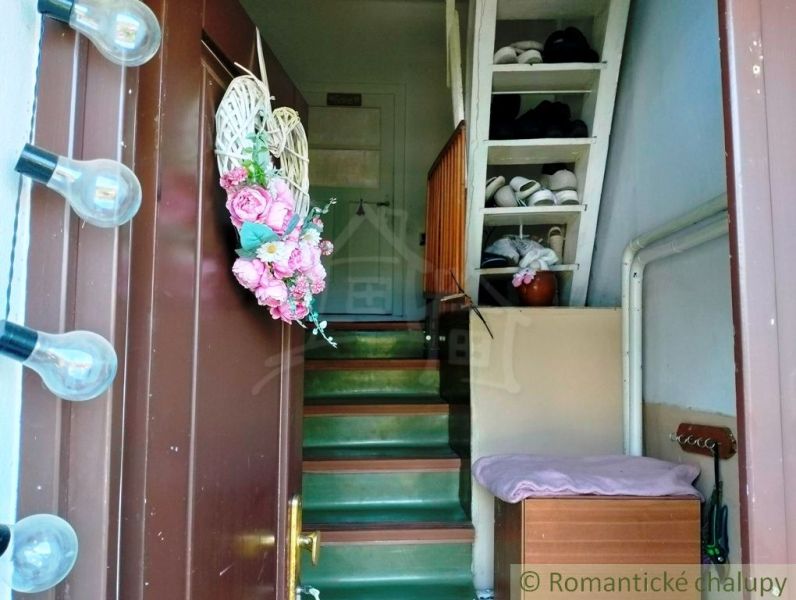 Eingang zum Einfamilienhaus mit Treppe, Stauraum und frischen Blumen.