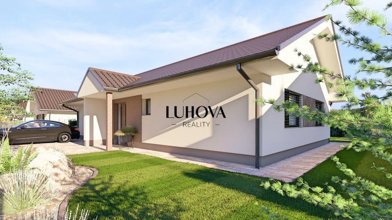 Ein Einfamilienhaus in Tuchyňa in der Straße Tuchyňa mit einem gepflegten Garten und einem geparkten Auto.