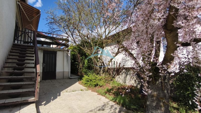 Das Einfamilienhaus in der Ľ. Štúr-Straße in Veľký Krtíš mit Terrasse und blühender Sakura.