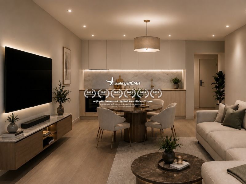 Wohnzimmer in einer 3-Zimmer-Wohnung mit Holzboden und bequemen Sitzgelegenheiten.