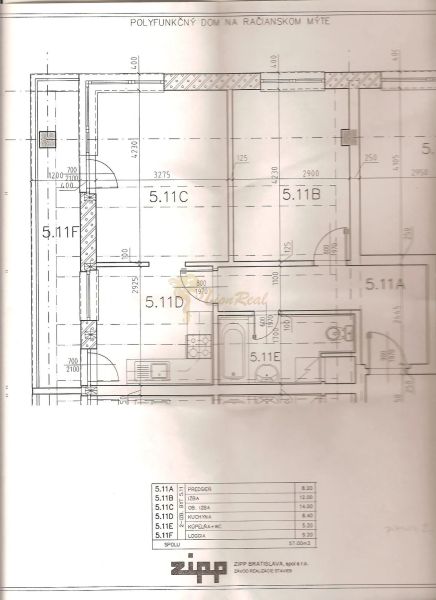 Grundriss einer 2-Zimmer-Wohnung mit Küche, Badezimmer und Loggia.