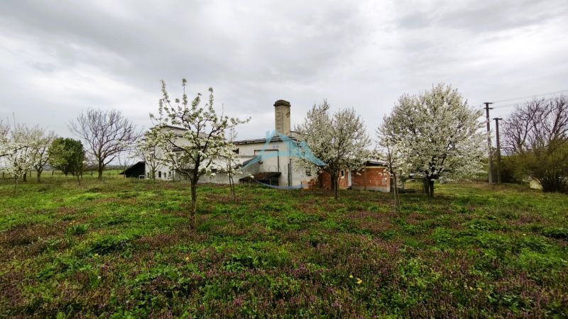 Produktionsräume in Lesenice, umgeben von blühenden Bäumen und grünem Gras.