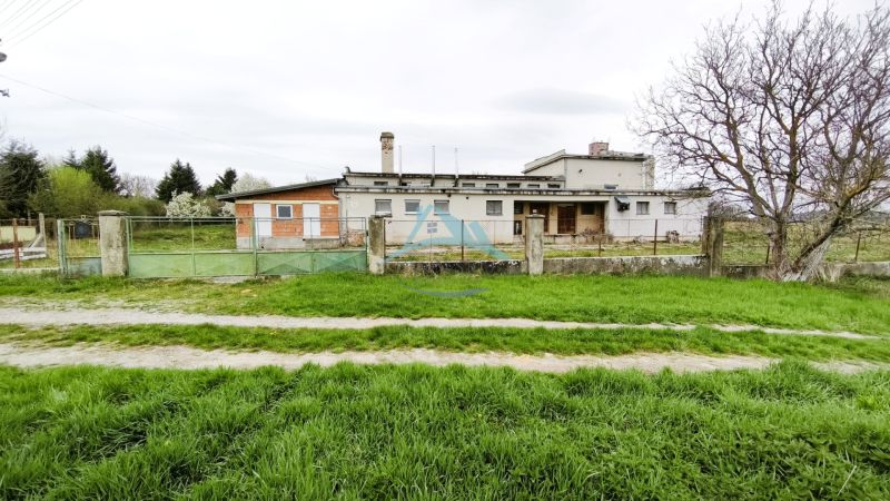 Produktionsräume in Lesenice, eingezäunt, mit großem Rasenfläche und Zufahrtsstraße.