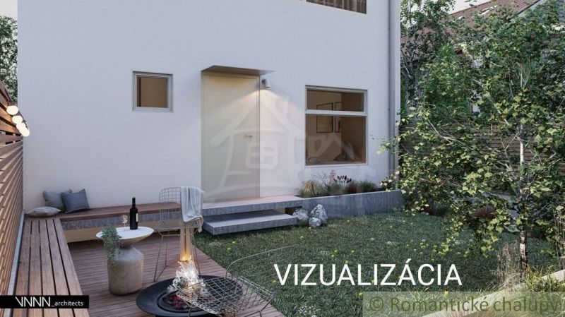 Visualisierung eines Einfamilienhauses in Banská Bystrica mit Terrasse und Garten.