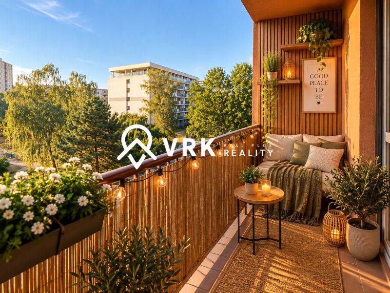 Košice - Stadtteil Staré Mesto, Stromová: Hübscher Balkon einer 2-Zimmer-Wohnung mit gemütlicher Sitzecke und Grünflächen.
