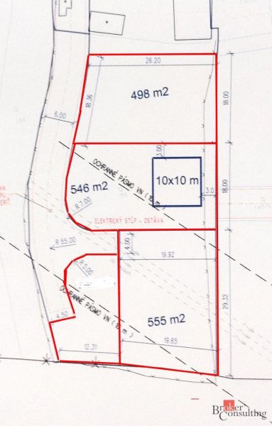 Grundriss der Wohnbaugrundstücke in Žehňa mit markierten Flächen und Schutzgebieten.