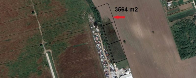 Luftaufnahme von Gewerbegrundstücken in Bernolákovo, Priemyselná, mit einer Gesamtfläche von 3564 m².