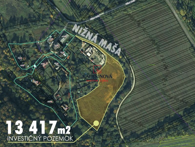 Luftaufnahme von Investitionsfreizeitgrundstücken bei Nižná Maša, Betliar.
