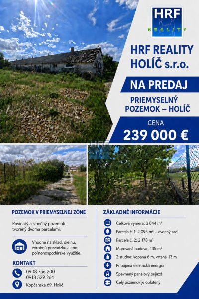 Gewerbegrundstück in Holíč mit Gebäude, Umzäunung und Zufahrtsstraße.