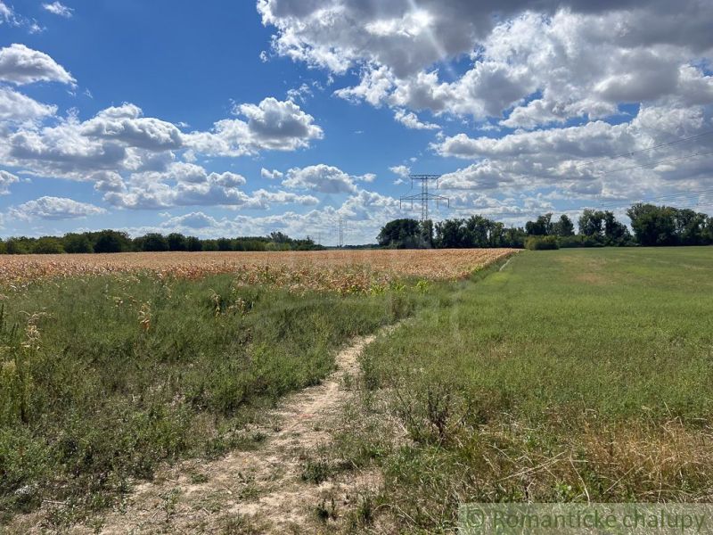 Landwirtschaftliche und forstwirtschaftliche Flächen in Bernolákovo mit ausgedehnten Feldern und einem Himmel voller Wolken.