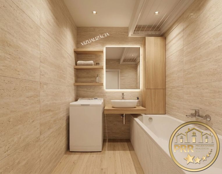 Elegantes Badezimmer in einer 2-Zimmer-Wohnung mit Holzboden.