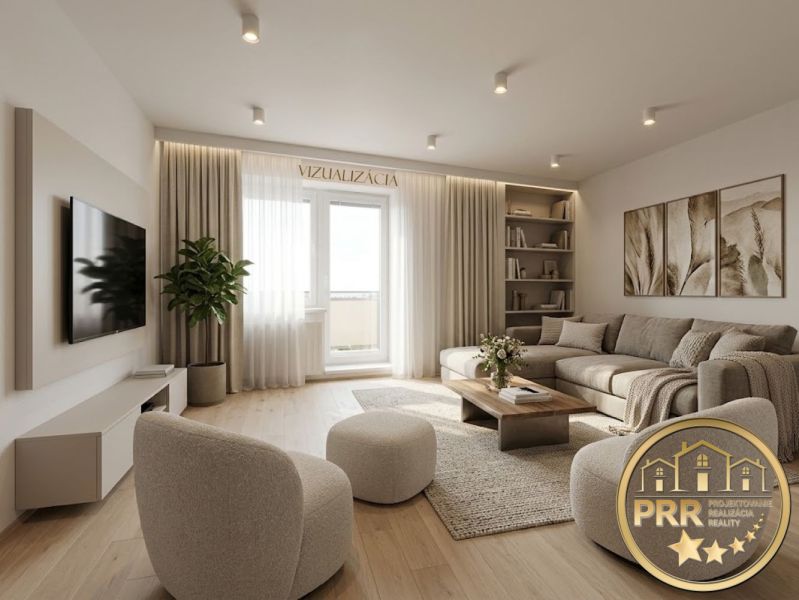 Wohnzimmer mit Holzboden, bequemer Couch und moderner Einrichtung.
