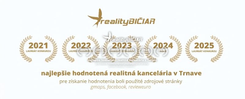 Die am besten bewertete Immobilienagentur in Trnava, ausgezeichnet in den Jahren 2021-2025.