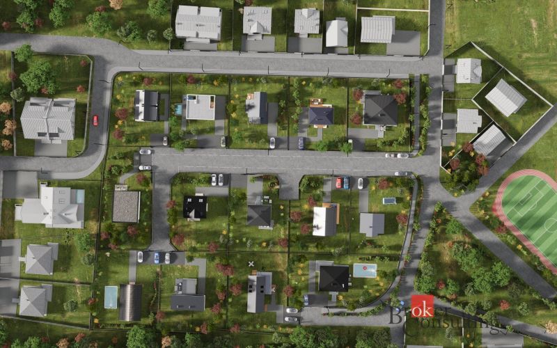 Luftaufnahme der Anordnung von Wohngebieten in Nitra mit den umliegenden Straßen.