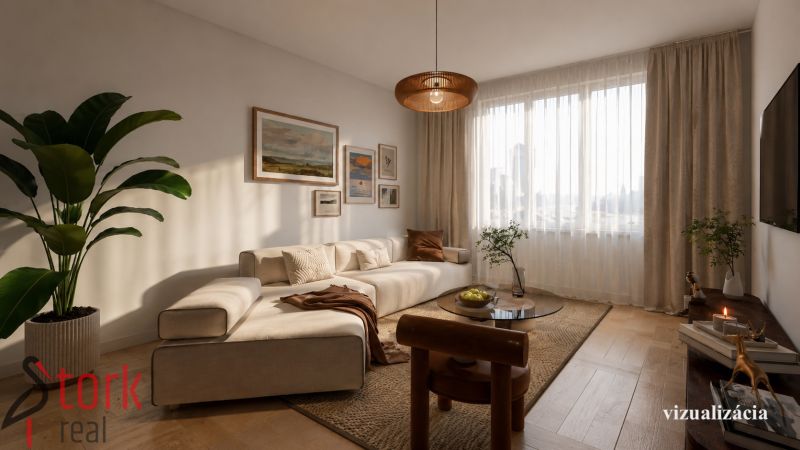 Wohnzimmer in einer 2-Zimmer-Wohnung mit Holzboden und heller Beleuchtung.