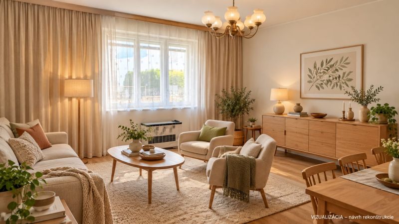 Wohnzimmer mit Holzboden in einem Einfamilienhaus. Elegante Möbel und Dekorationen.