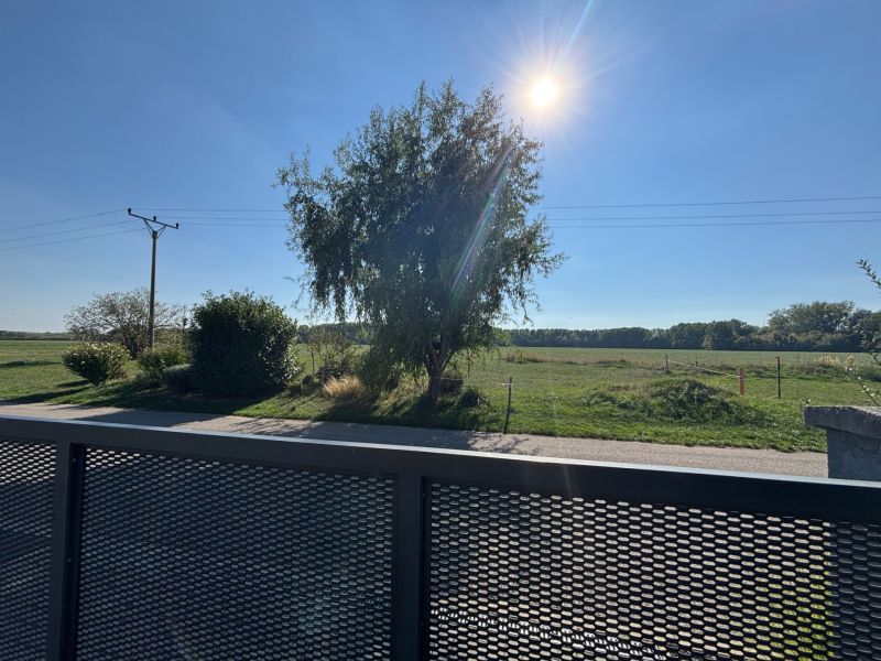 Ein sonniger Tag in der Feigenstraße in Bernolákovo mit Blick aus dem Einfamilienhaus auf die Natur.