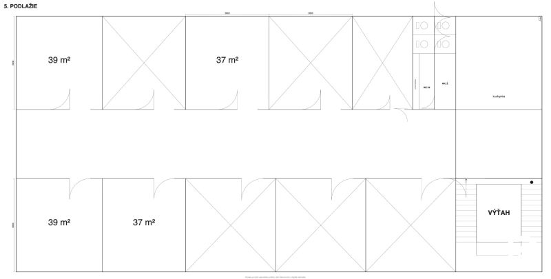 Grundriss der Büros mit Flächen von 37 und 39 m² im fünften Stock.