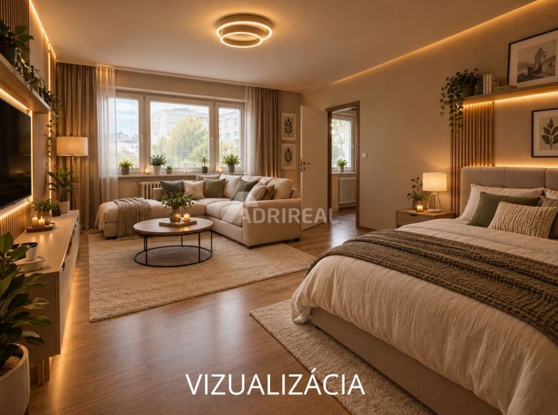Elegantes Wohnzimmer mit bequemen Möbeln und Holzboden-Dekor.