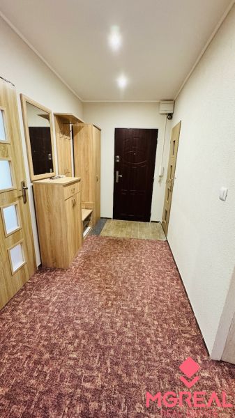Flur mit Teppich und Einbauschrank in einer 3-Zimmer-Wohnung.