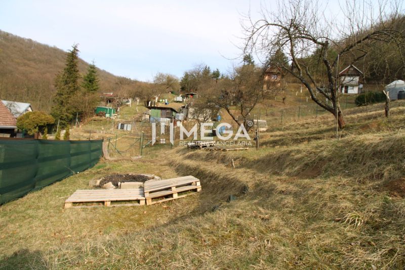Gärten in der Straße ZO Poniklec in Humenné mit mehreren Bäumen und Holzpaletten.