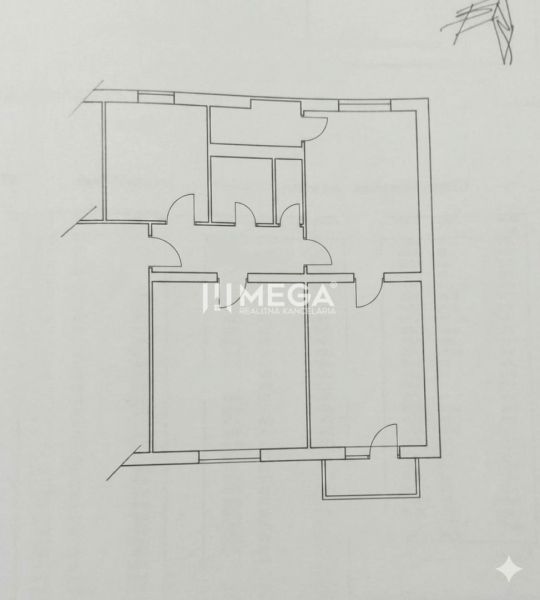 Grundriss einer 3-Zimmer-Wohnung mit Eingängen zu den einzelnen Räumen.