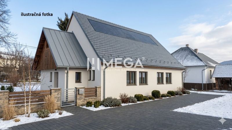 Ein modernes Haus mit Dach und Garten im verschneiten Zboj, geeignet für Geschäftsräume.