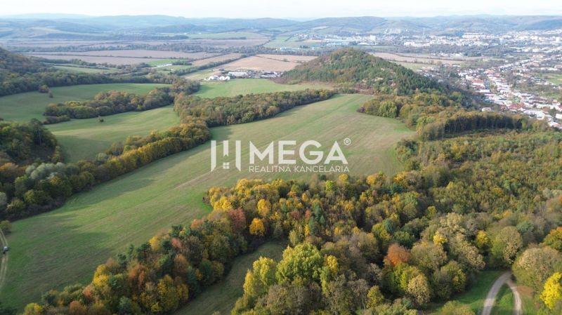 Luftaufnahme von ungewöhnlichen Immobilien mit Wäldern und Feldern in Jasenov.