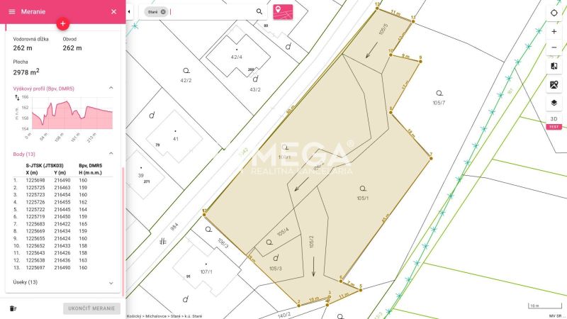 Grundstücksplan zum Verkauf in Michalovce, Staré, geeignet für Wohnzwecke mit einer Fläche von 2978 m².
