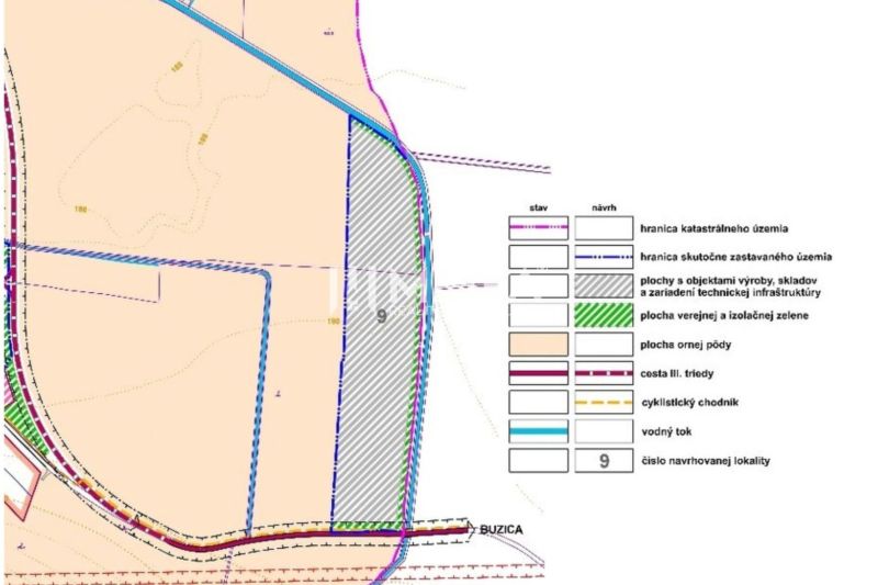 Plan des Gebiets mit Markierung der Grenzen und Nutzungsflächen im Bereich Buzica.