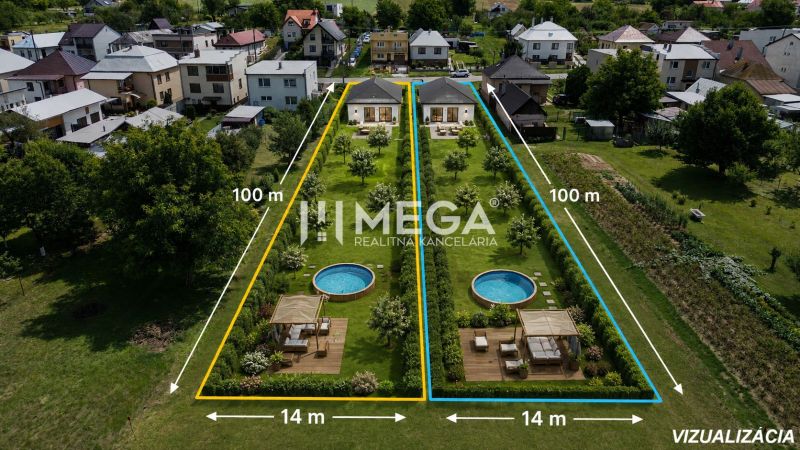 Visualisierung von Wohnbaugrundstücken in Jasenov mit Pool und Entspannungszone.