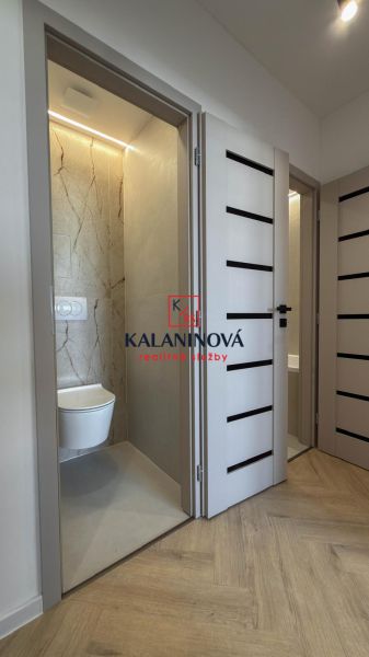 Interieur einer 4-Zimmer-Wohnung mit Holzboden und einem WC.
