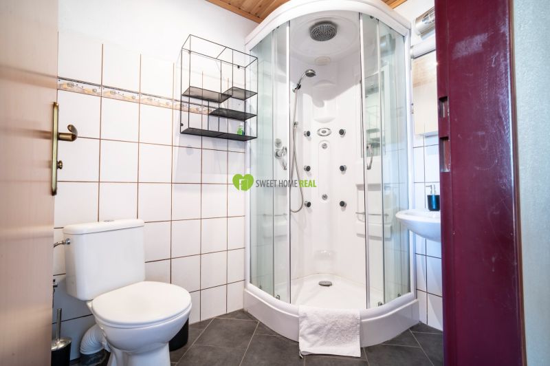 Badezimmer mit Toilette und Dusche in Hotels und Pensionen.