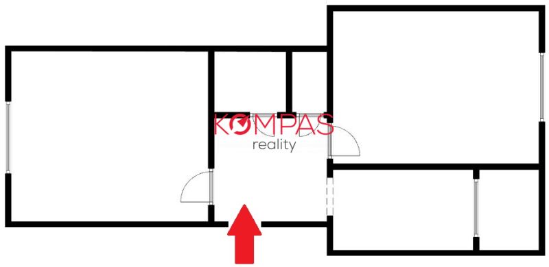 Grundriss einer 2-Zimmer-Wohnung mit Raumaufteilung und Eingangstüren.