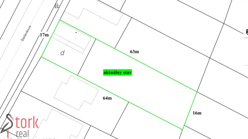 Grundstücke - Wohnen in der Štefánikova-Straße in Krušovce mit den Maßen 17x63 Meter.