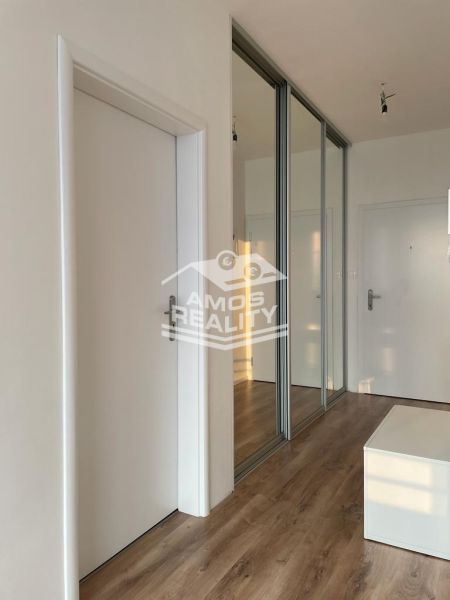 Eingangsflur einer 2-Zimmer-Wohnung mit Holzboden und Spiegelschrank.