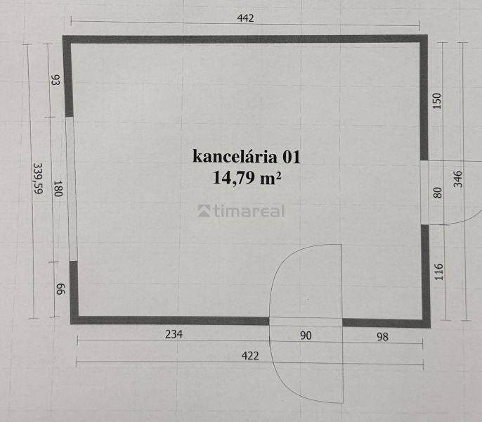 Grundriss eines Büros mit einer Fläche von 14,79 m².