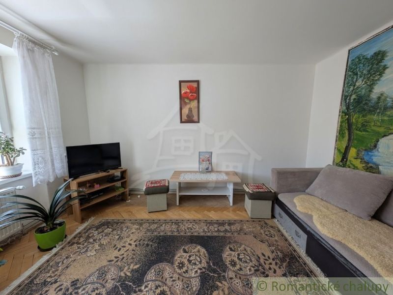 Wohnzimmer in einer 2-Zimmer-Wohnung mit Teppichen und Holzboden.
