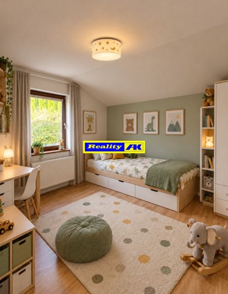 Kinderzimmer in einem Einfamilienhaus mit Teppichdekor und Möbeln.