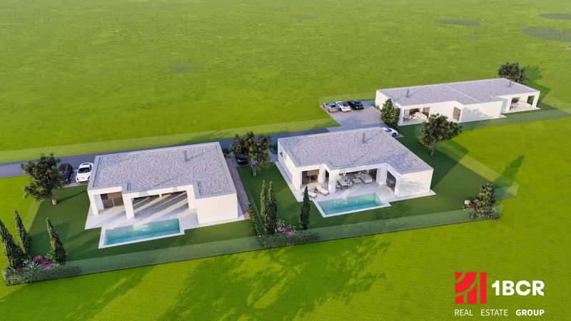 Grundstücke zum Wohnen in Veľké Blahovo bieten moderne Bungalows mit Pools und Grünflächen an.
